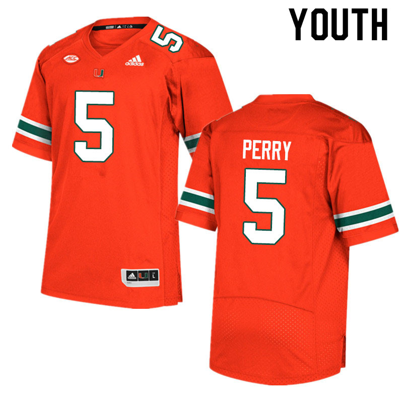 Adidas Miami Hurricanes Youth #5 N'Kosi Perry College Football Jerseys Sale-Orange - Click Image to Close